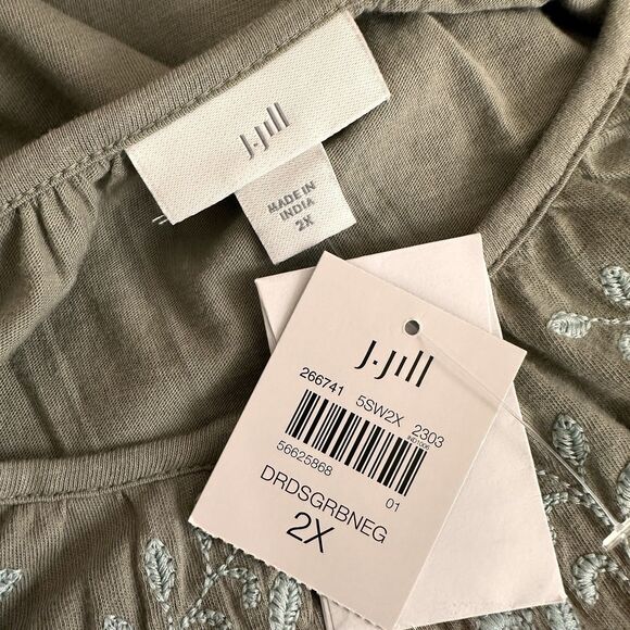 NWT J. Jill Womens 2X Plus Tunic Top Embroidered Olive Blue Boho Hippie - Picture 8 of 9